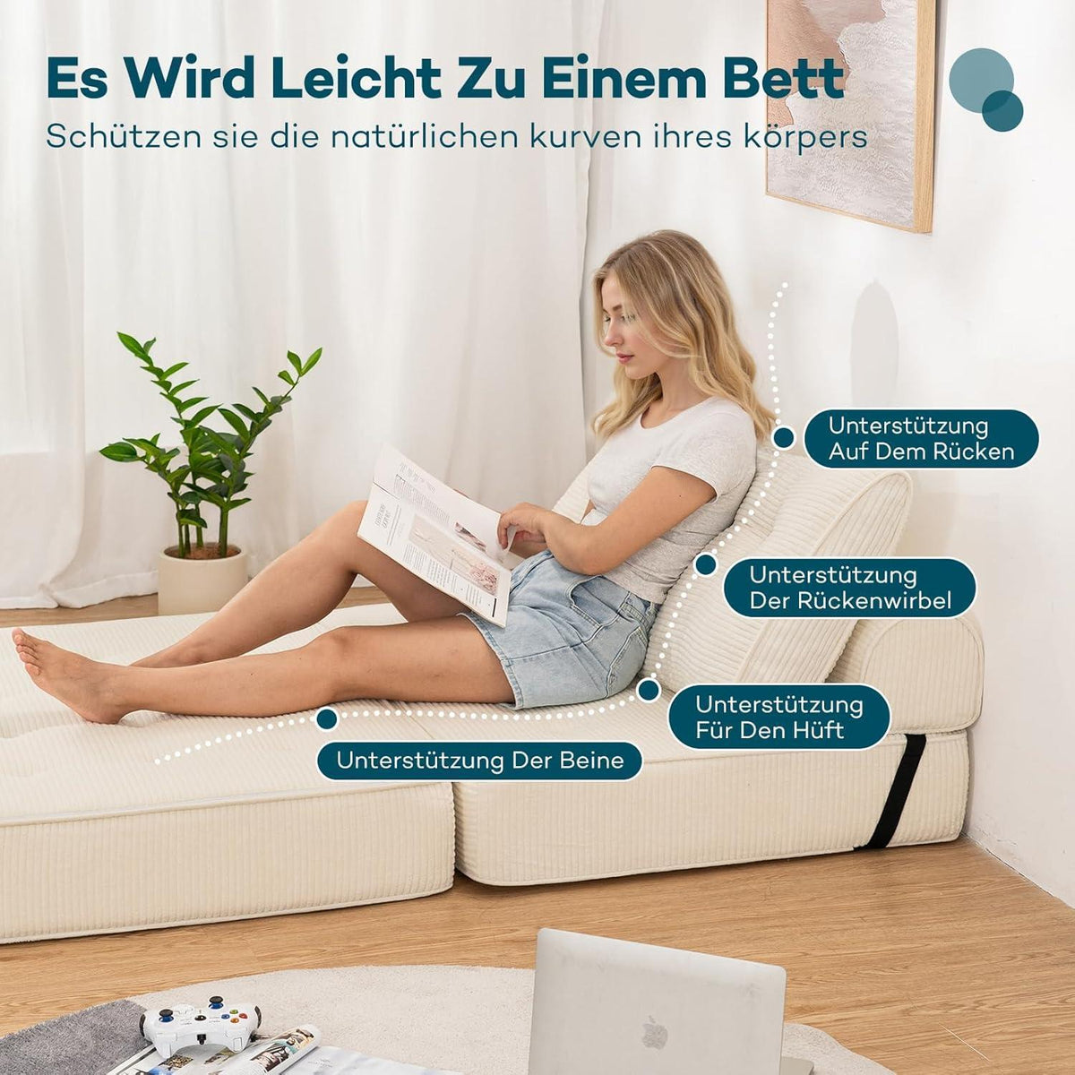 Faltbares Schlafsofa 3-in-1 – Schlafsessel & Sitzsack Beige