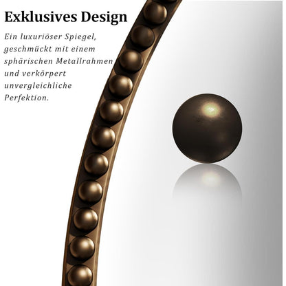 Runder Wandspiegel 70cm PU Perlenrahmen Braun Retro Badspiegel