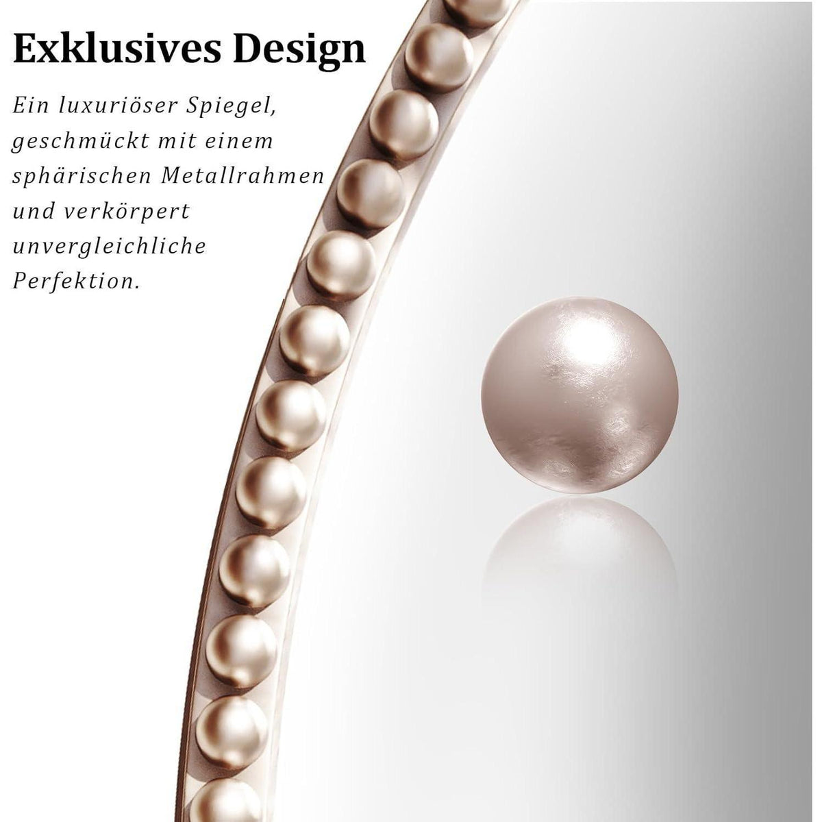 Runder Wandspiegel 70cm mit PU-Perlenrahmen in Silber – Retro Design