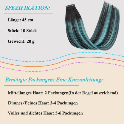 Remy Haarverlängerung Balayage Ombré Schwarz-Petrolgrün 45cm