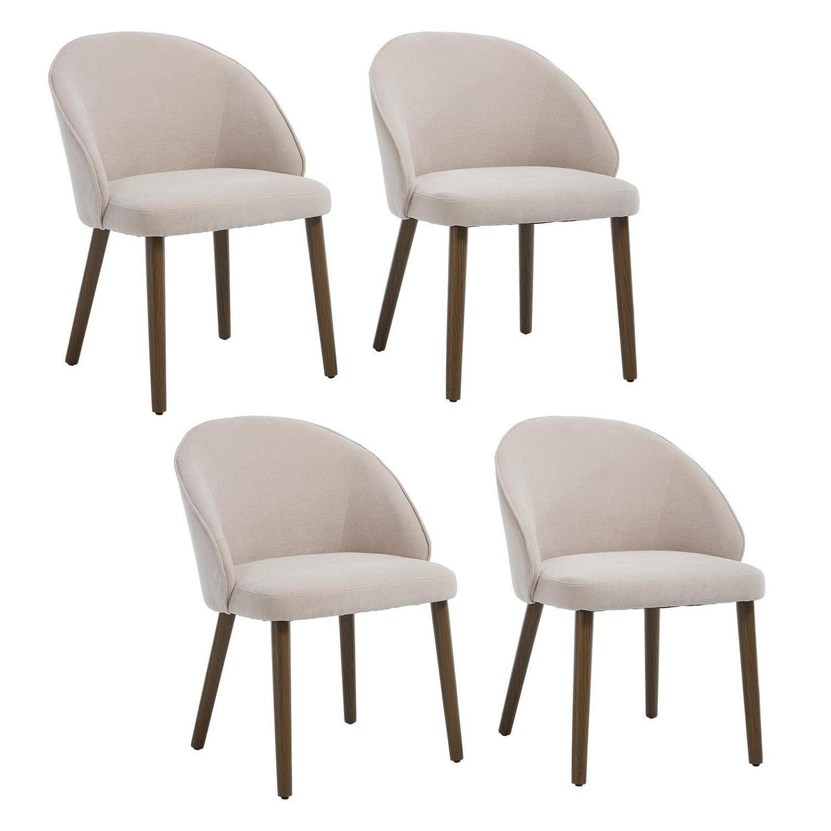 Esszimmerstühle Set 4 – Beige Chenille Polsterstuhl mit Holzbeinen