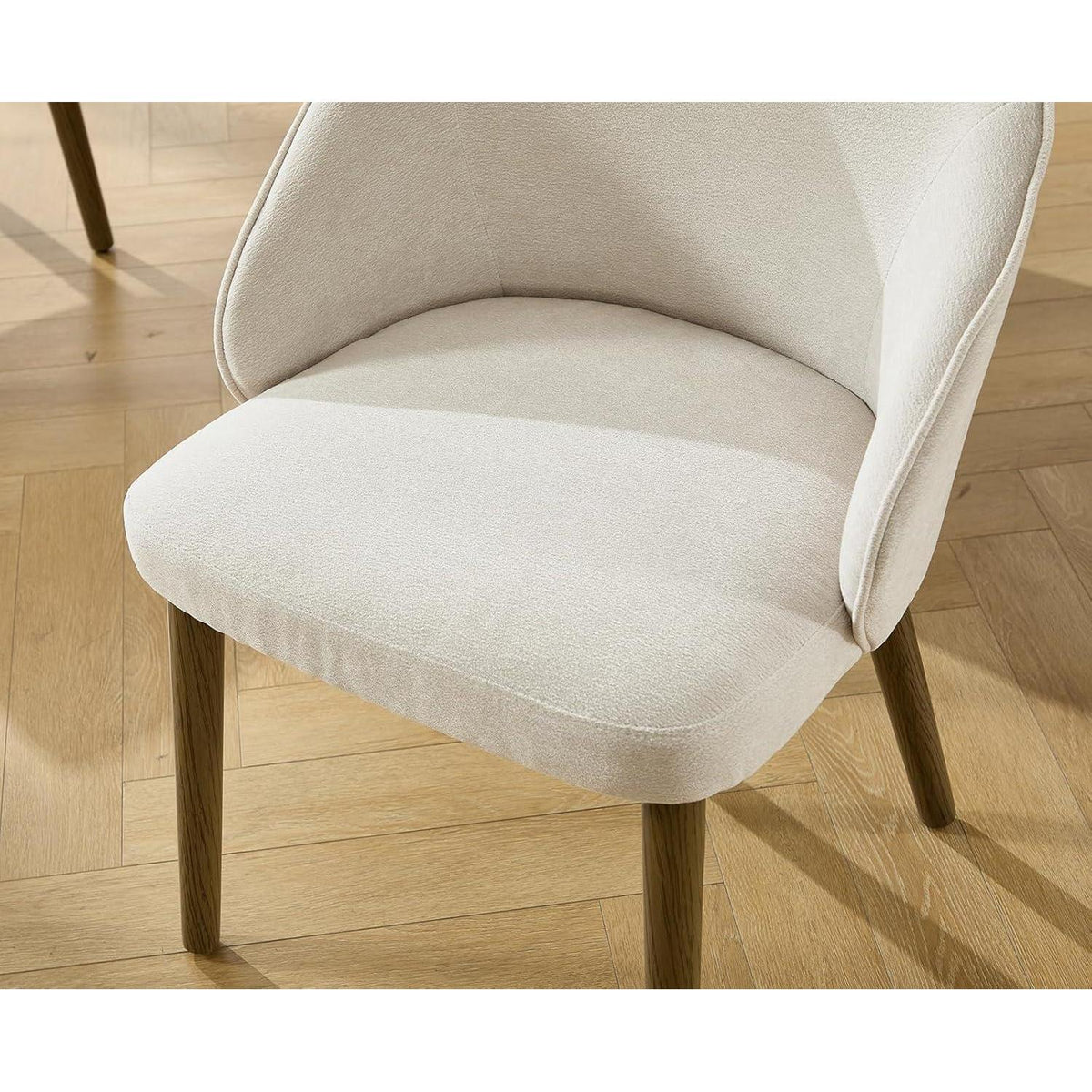 Esszimmerstühle Set 4 – Beige Chenille Polsterstuhl mit Holzbeinen