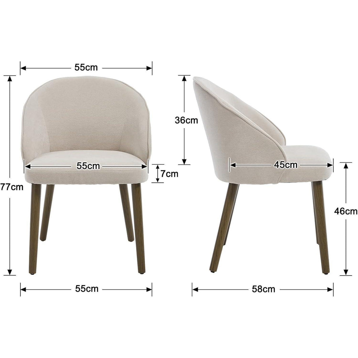 Esszimmerstühle 2er Set, Chenille Polsterstuhl mit Holzbeinen, Beige