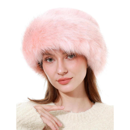 Damen Fellmütze mit Leopardenmuster, warm und weich, Einheitsgröße Rosa