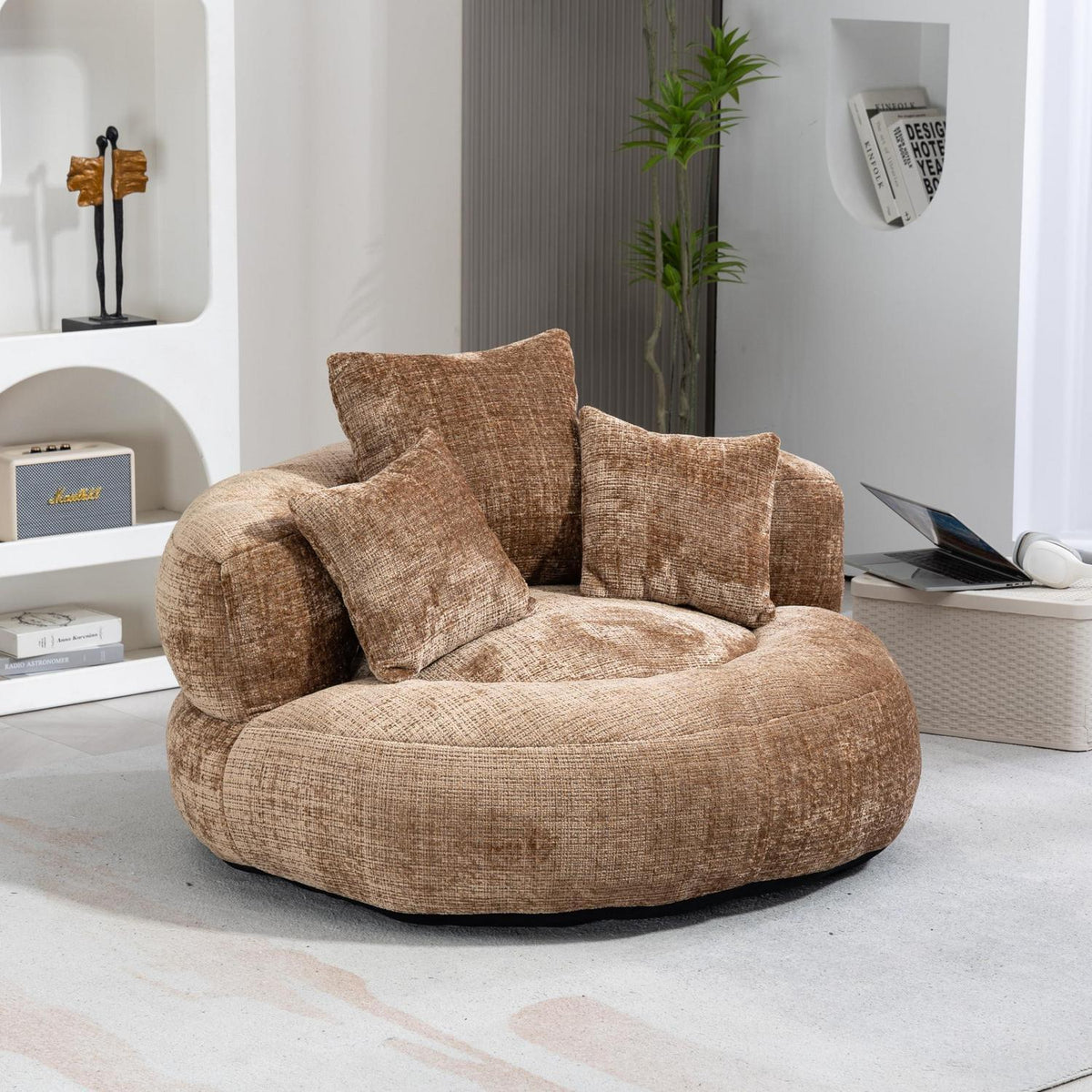 Lazy Sofa mit Hohem Rücken & 3 Kissen – Lounger Sitzsack Sofa Braun