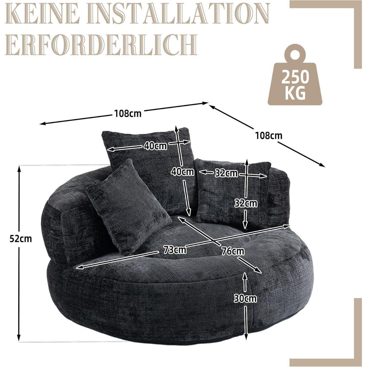 Boneless Lounger Sitzsack Sofa | Gaming & Entspannung | Schwarz