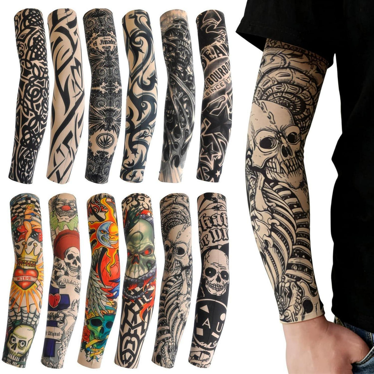 Tattoo Ärmel Set 12er Pack – Sonnenschutz & Karneval