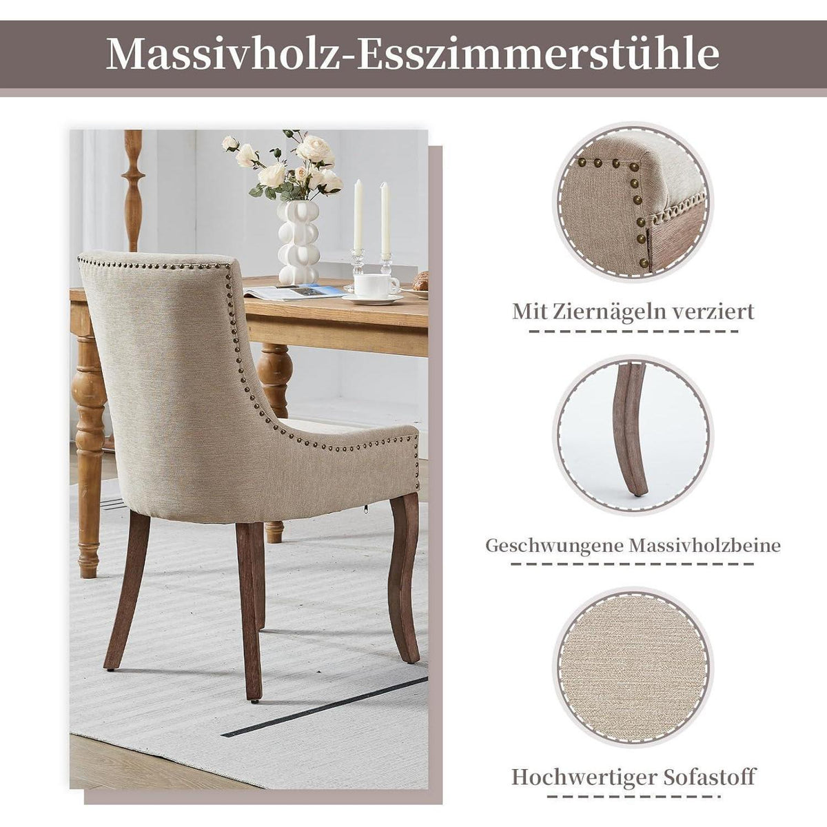 Bequeme Esszimmerstühle 4er-Set mit Stoffbezug & Holzbeinen