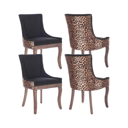 Esszimmerstuhl Set 4er – Leopardenmuster, Stoffbezug & Massivholz