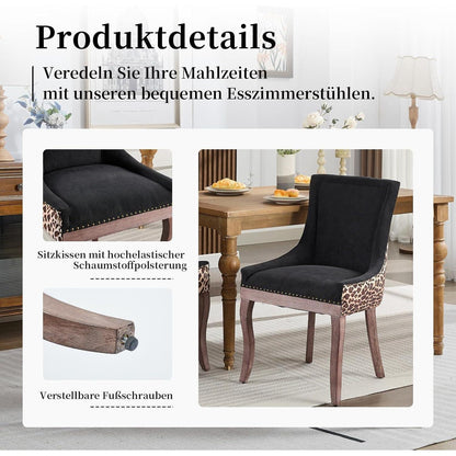 Esszimmerstuhl Set 4er – Leopardenmuster, Stoffbezug & Massivholz