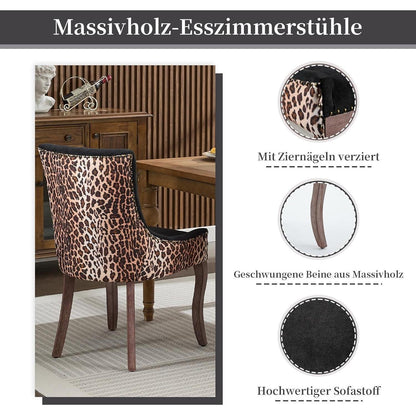 Esszimmerstuhl Set 4er – Leopardenmuster, Stoffbezug & Massivholz