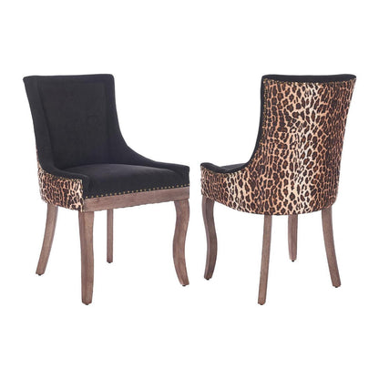 Esszimmerstuhl Set 2er – Leopardenmuster, Stoffbezug & Massivholz