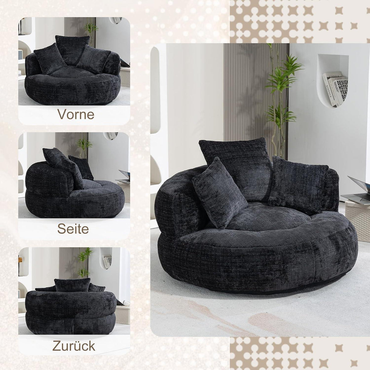 Lazy Sitzsack Sofa mit 3 Kissen – Bequemer Lounger