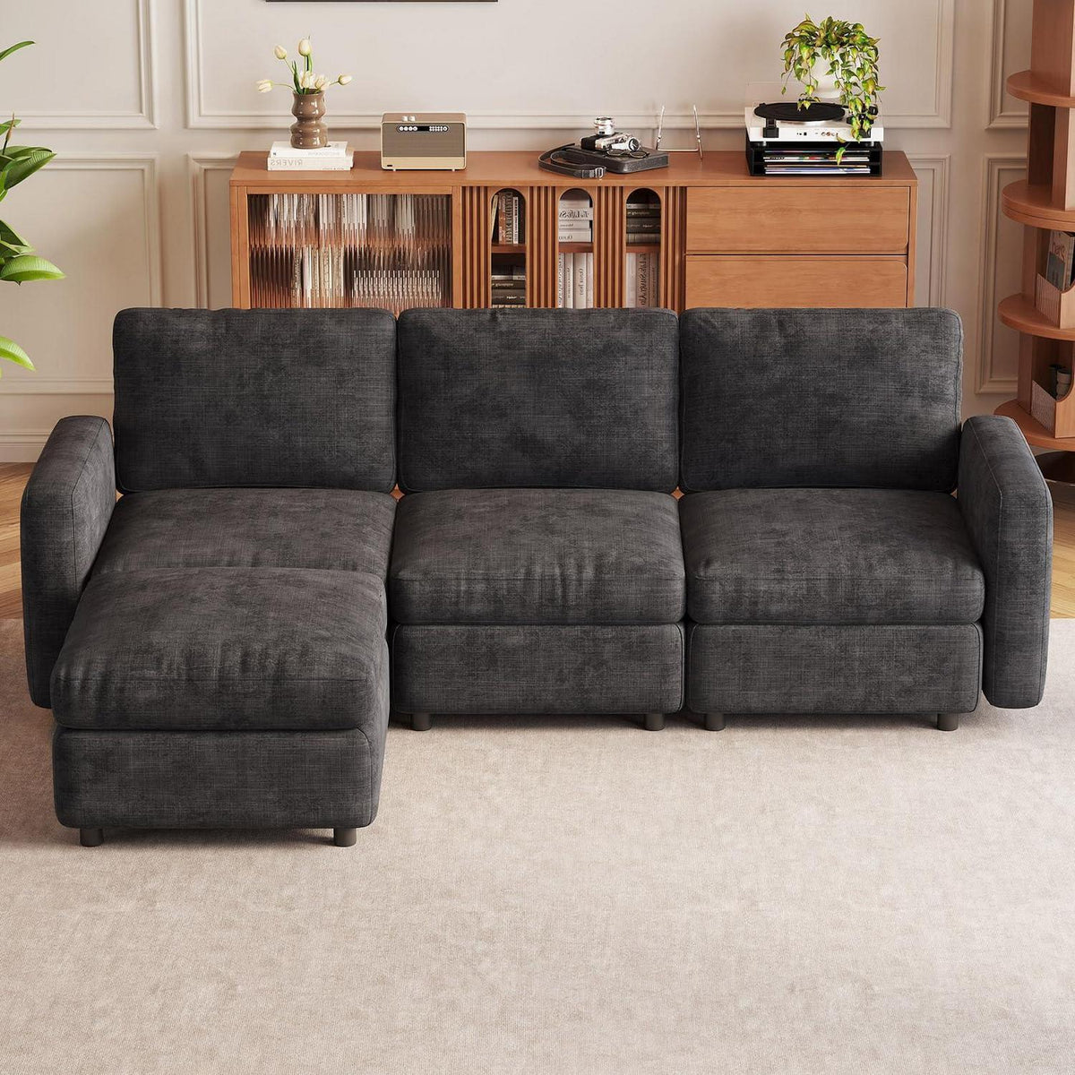 Modulares Sofa Dunkelgrau mit Schlaffunktion – Eckcouch 4-Sitzer