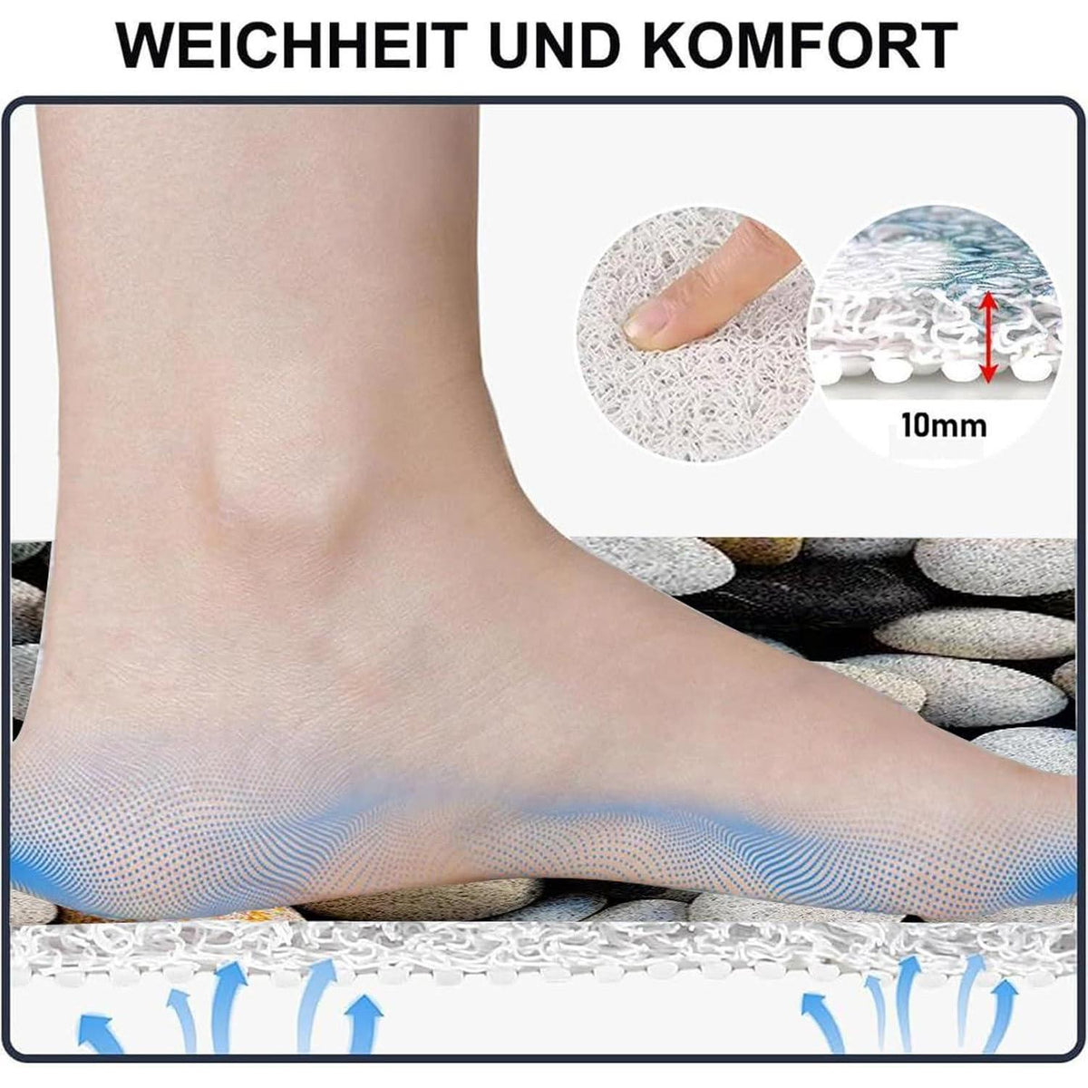 Rutschfeste Duschmatte Kieselmuster 100x150 cm – Schnelltrocknend