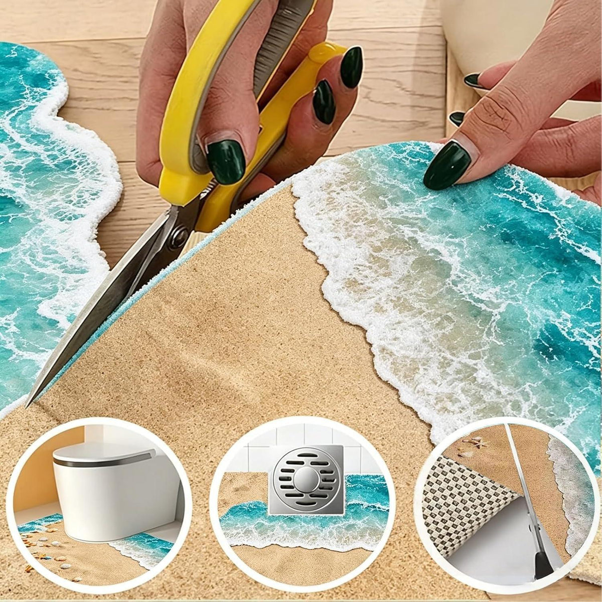 Rutschfeste Duschmatte 130x160cm mit Marinemuster & Ablaufloch