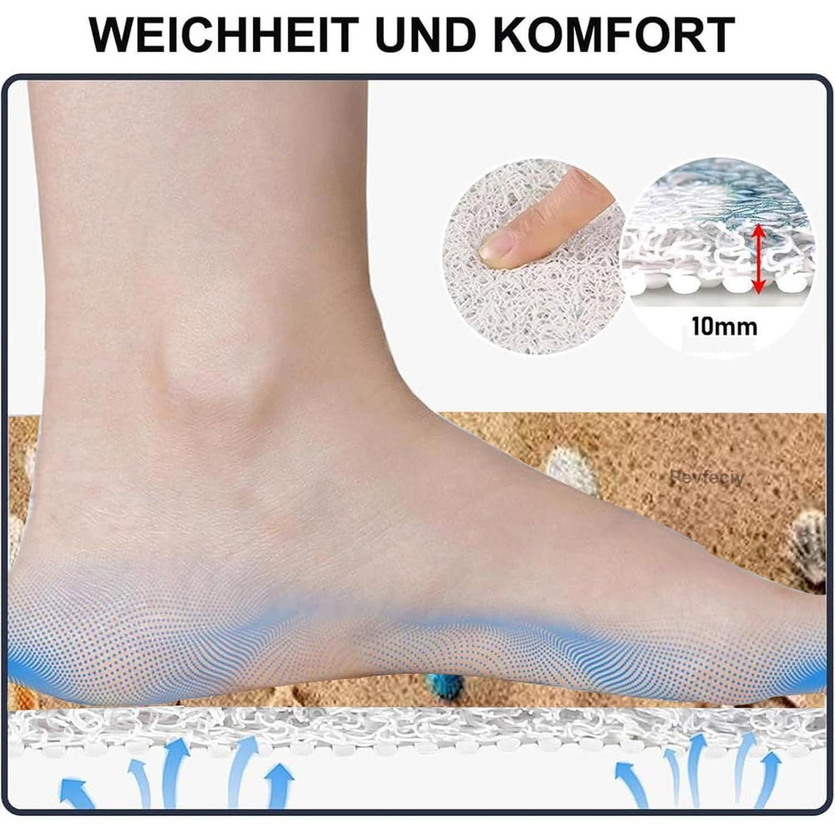 Rutschfeste Duschmatte 150x160cm mit Marinemuster & Ablaufloch