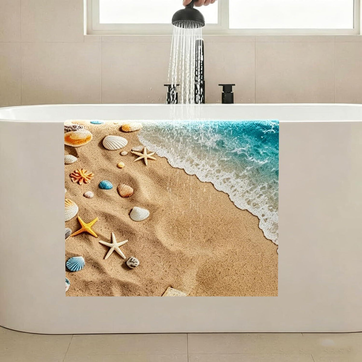 Rutschfeste Duschmatte 150x160cm mit Marinemuster & Ablaufloch