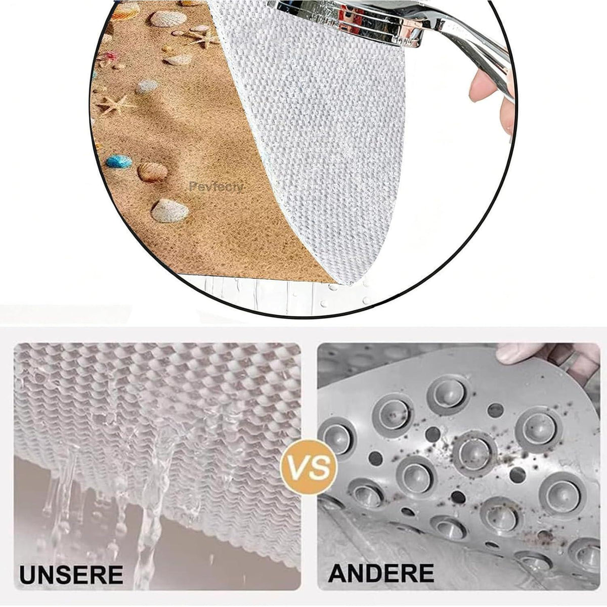 Rutschfeste Duschmatte 120x140 cm mit Marinemuster