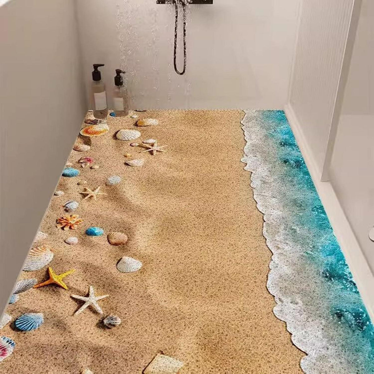 Rutschfeste Duschmatte 130x130cm mit Marinemuster & Ablaufloch