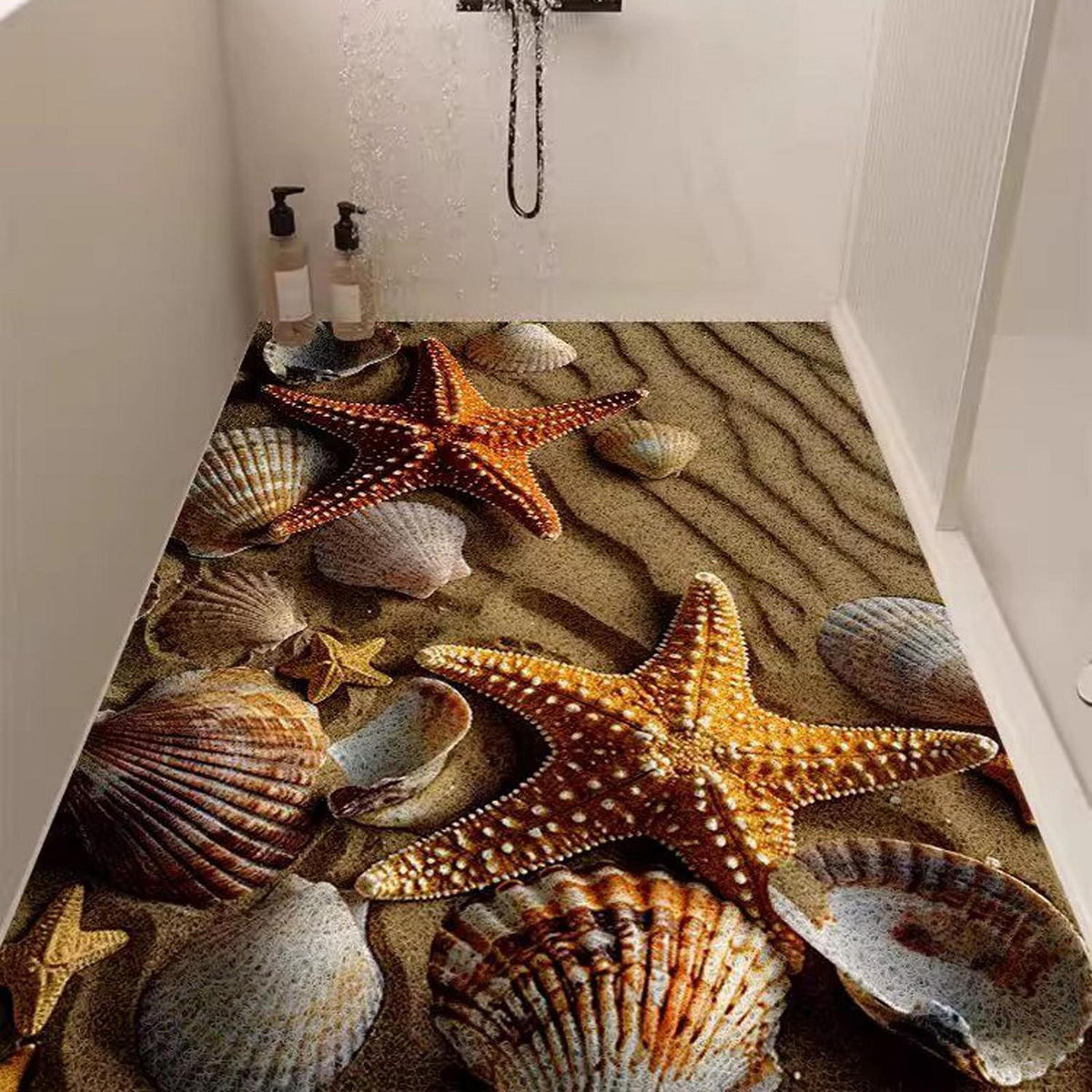 Rutschfeste Duschmatte 120x140 cm mit Seestern-Muster
