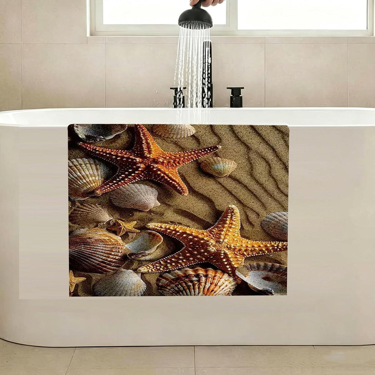 Rutschfeste Duschmatte 150x160 cm mit Seesternmuster