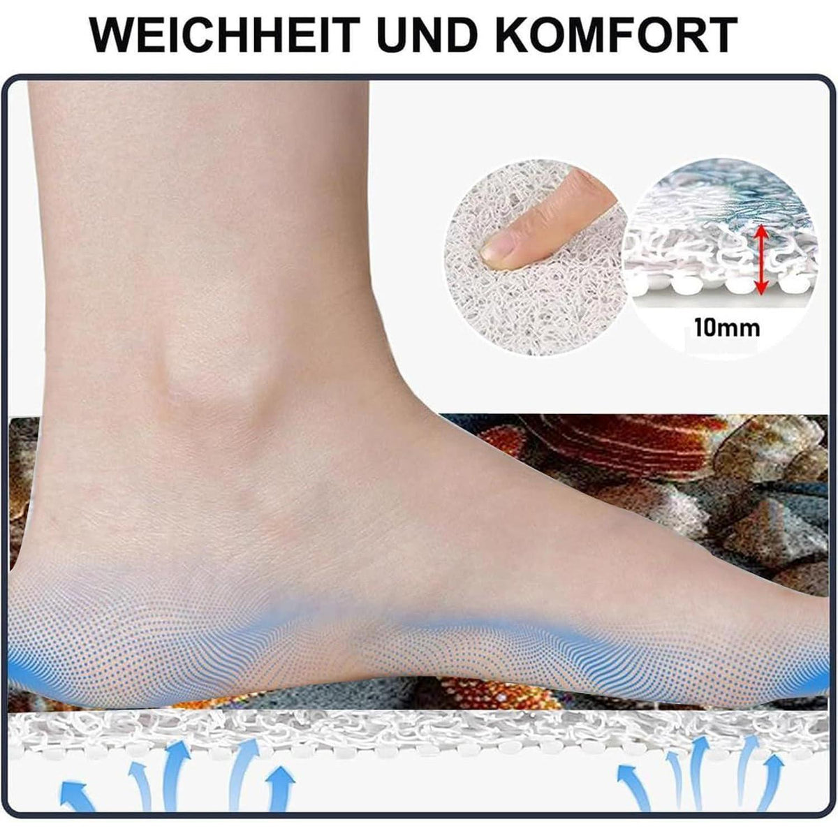 Rutschmatte Dusche 150x160cm – Seestern-Muster, Antirutsch & Ablaufloch