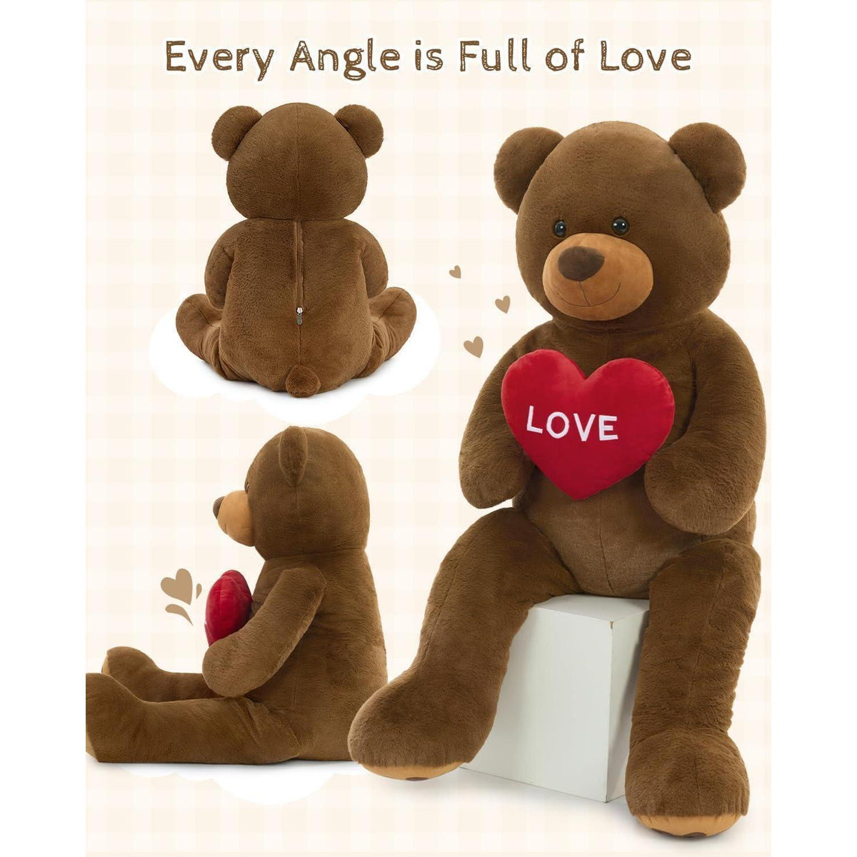 Riesiger 130cm Teddybär mit Herz – Kuscheltier & Valentinstagsgeschenk