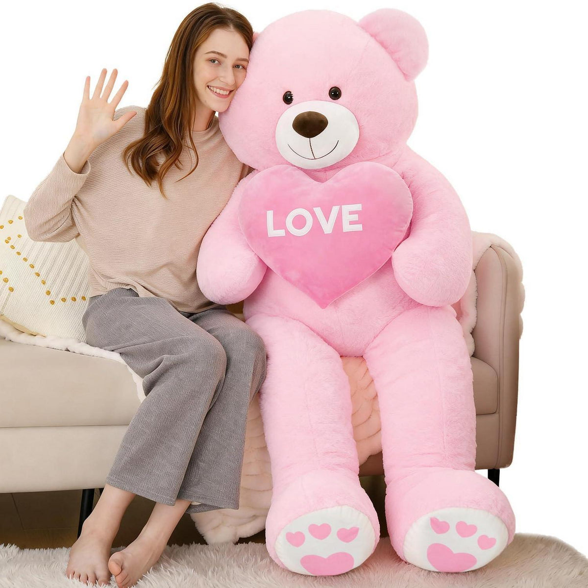 Riesiger 183cm Teddybär mit Herz – Kuscheltier & Valentinstagsgeschenk
