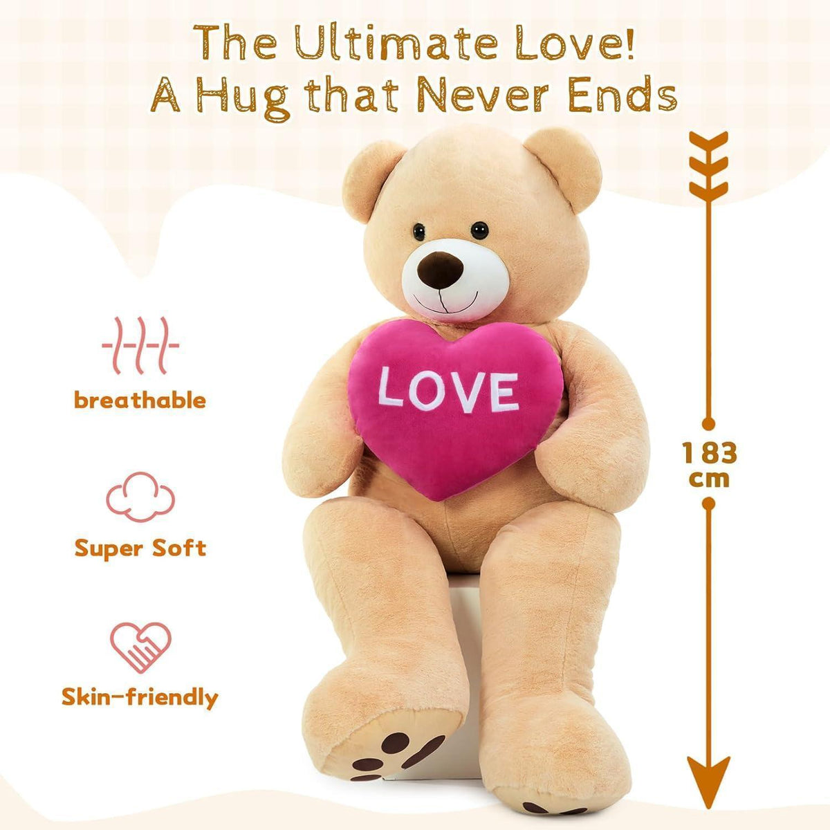 Riesiger Kuschelteddybär 183cm mit Herz – I Love You