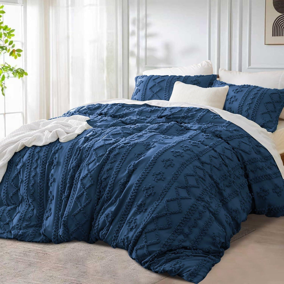 Getuftete Boho Bettwäsche 200x200 cm Blau Dunkelblau