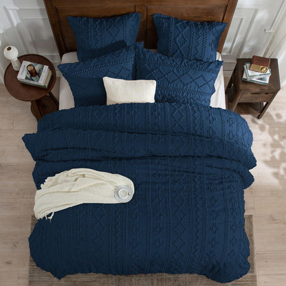 Getuftete Boho Bettwäsche 200x200 cm Blau Dunkelblau