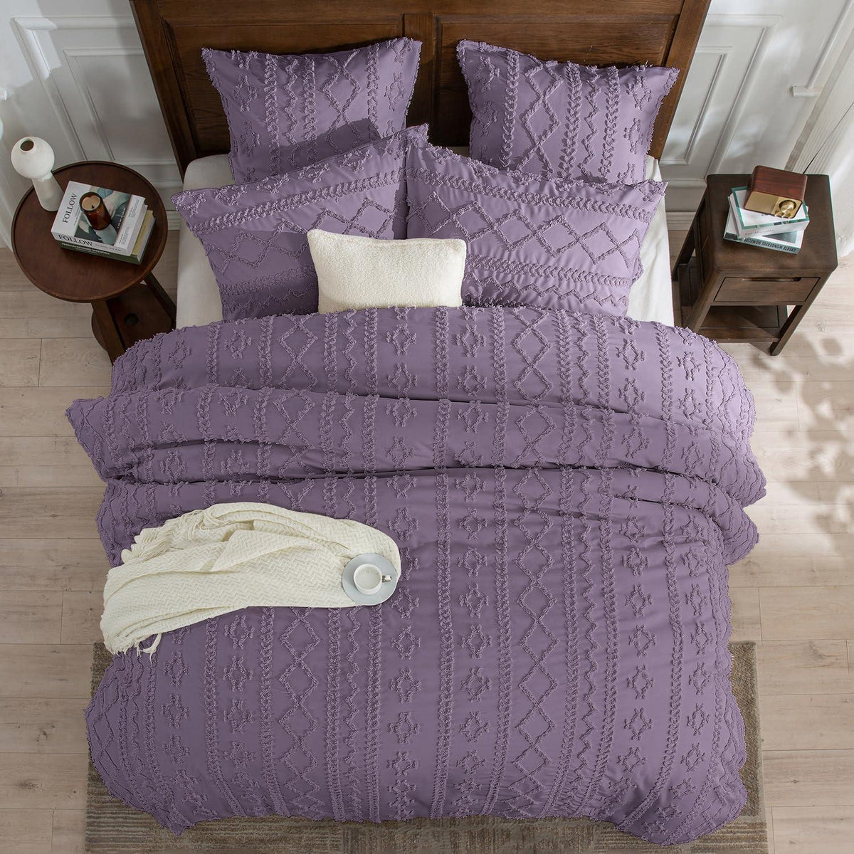 Boho Bettwäsche Lila 200x220 - Getuftet & Vintage Bettbezug Set