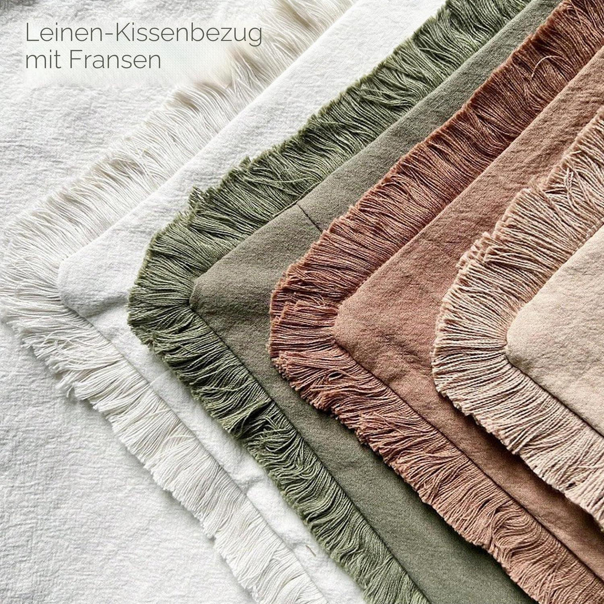2er Set Baumwoll Kissenbezüge mit Fransen, 40x40 Weiß