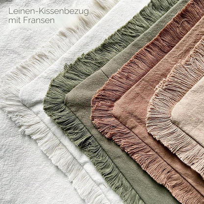 2er Set Baumwoll Kissenbezüge mit Fransen, 40x40 Weiß
