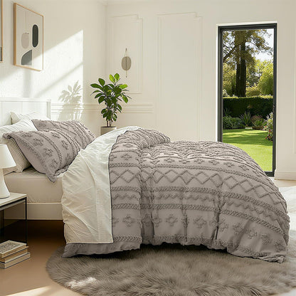 Boho Bettwäsche Set 135x200 Khaki Getuftet Geometrisch