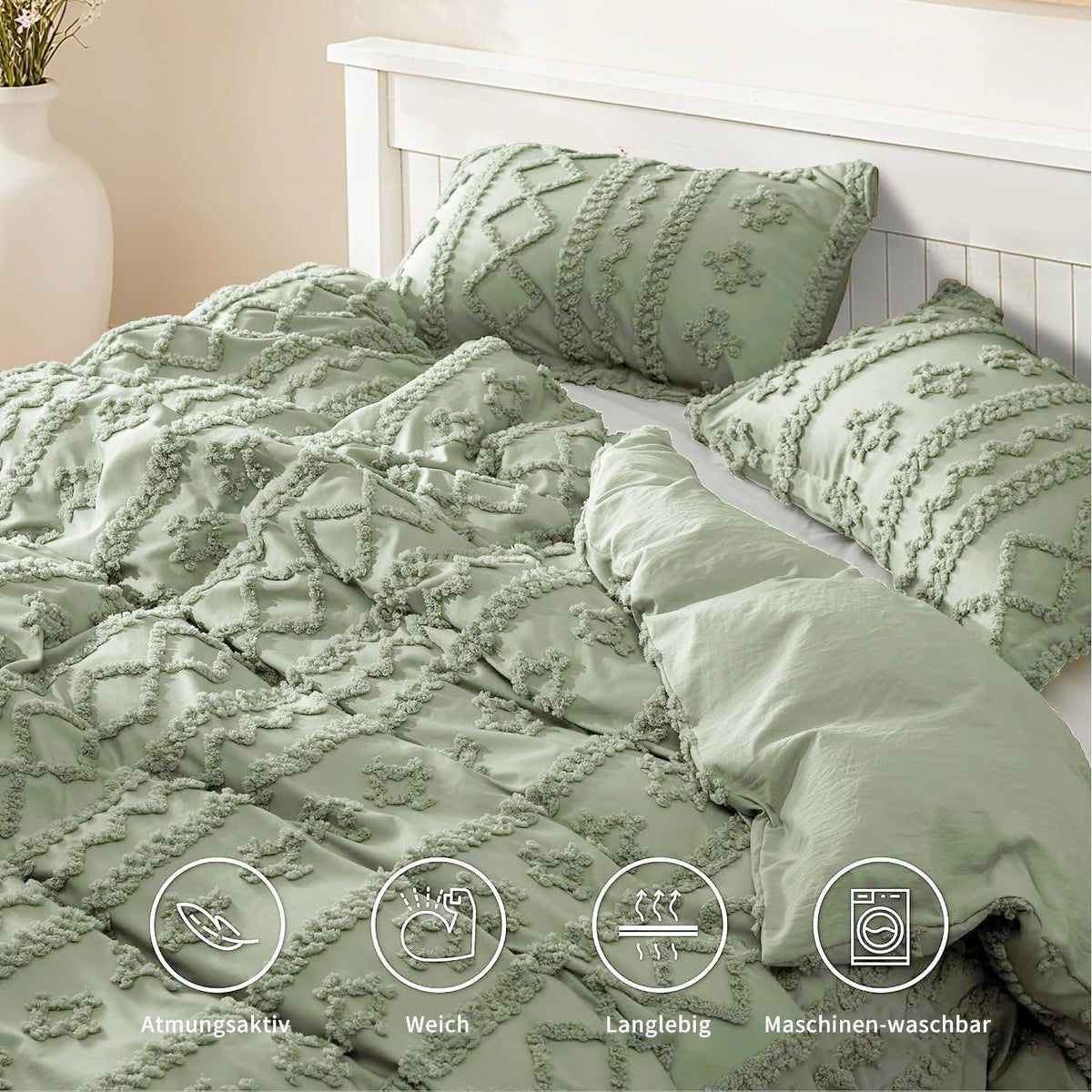 Getuftetes Bettwäsche-Set Boho Grün 220x240cm 3TLG