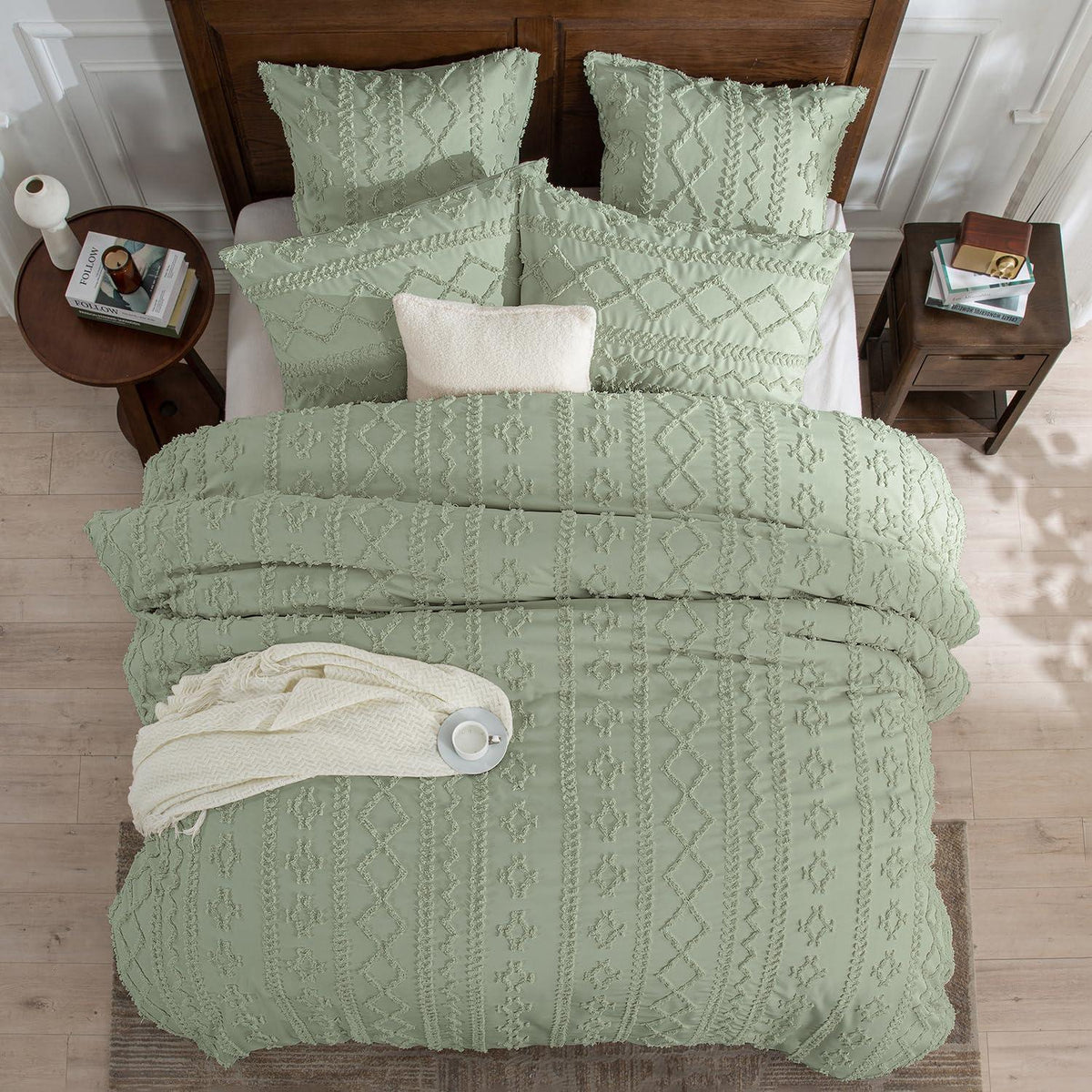 Getuftetes Bettwäsche-Set Boho Grün 220x240cm 3TLG