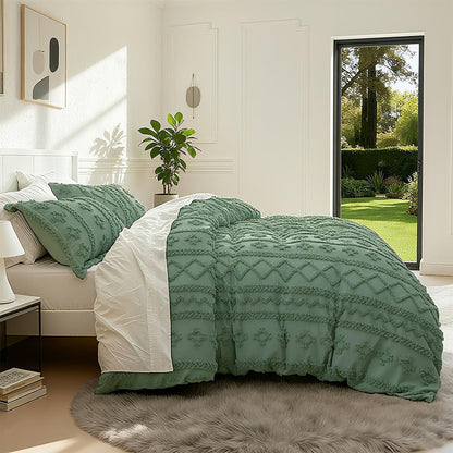 Boho Bettwäsche Set Dunkelgrün 200x220 mit Kissenbezügen