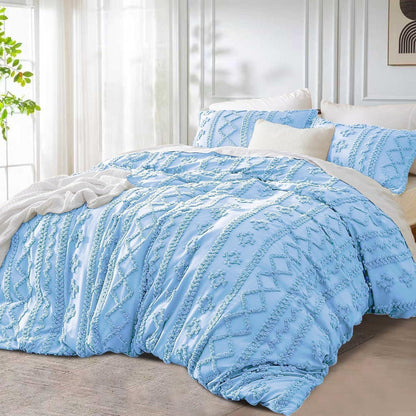 Boho Bettwäsche Set 200x220 – Getuftet, Vintage Blau