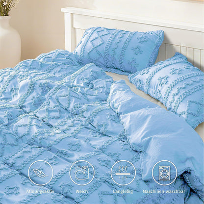 Boho Bettwäsche Set 200x220 – Getuftet, Vintage Blau