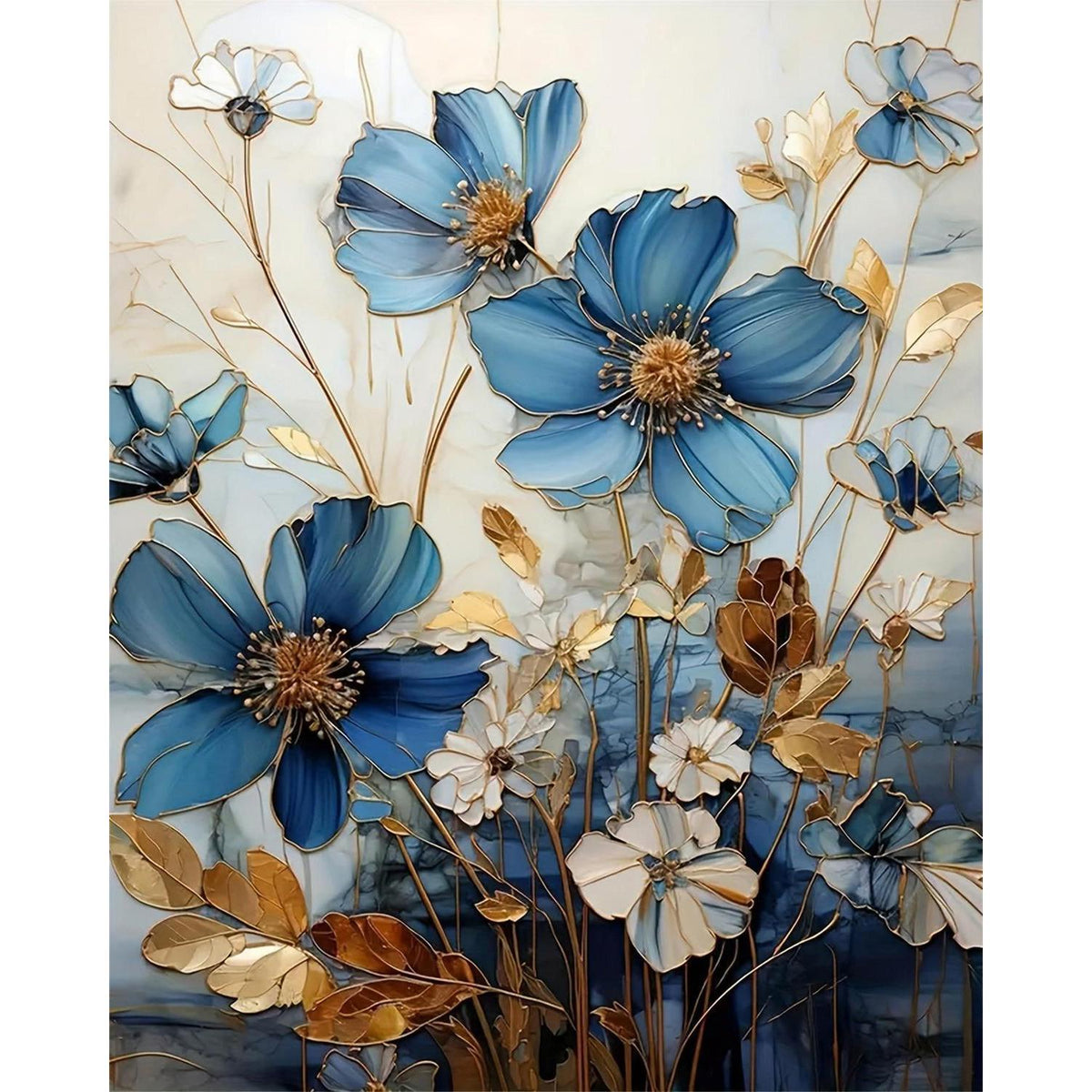 Malen nach Zahlen Blau Blumen Erwachsene Set