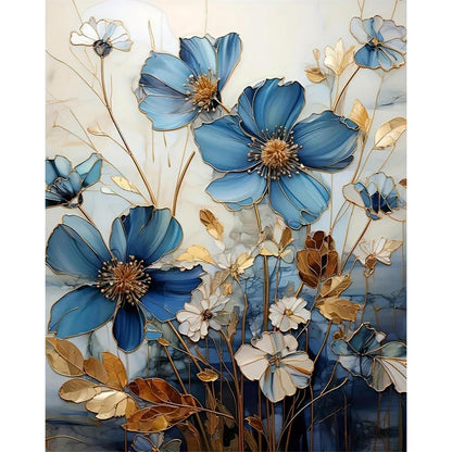 Malen nach Zahlen Blau Blumen Erwachsene Set
