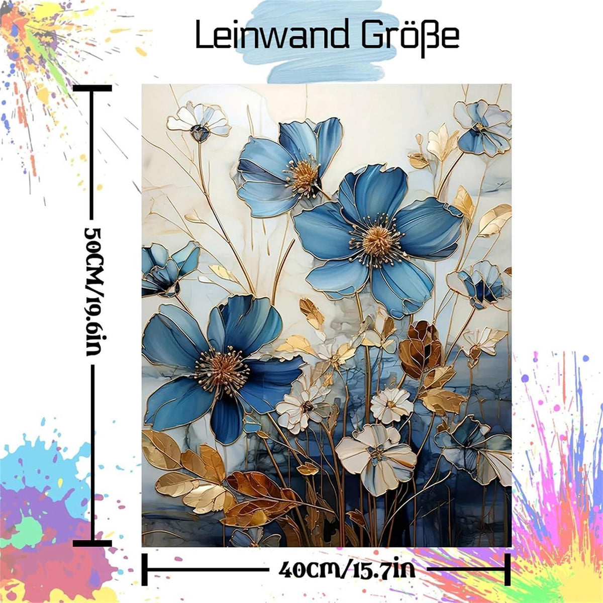 Malen nach Zahlen Blau Blumen Erwachsene Set