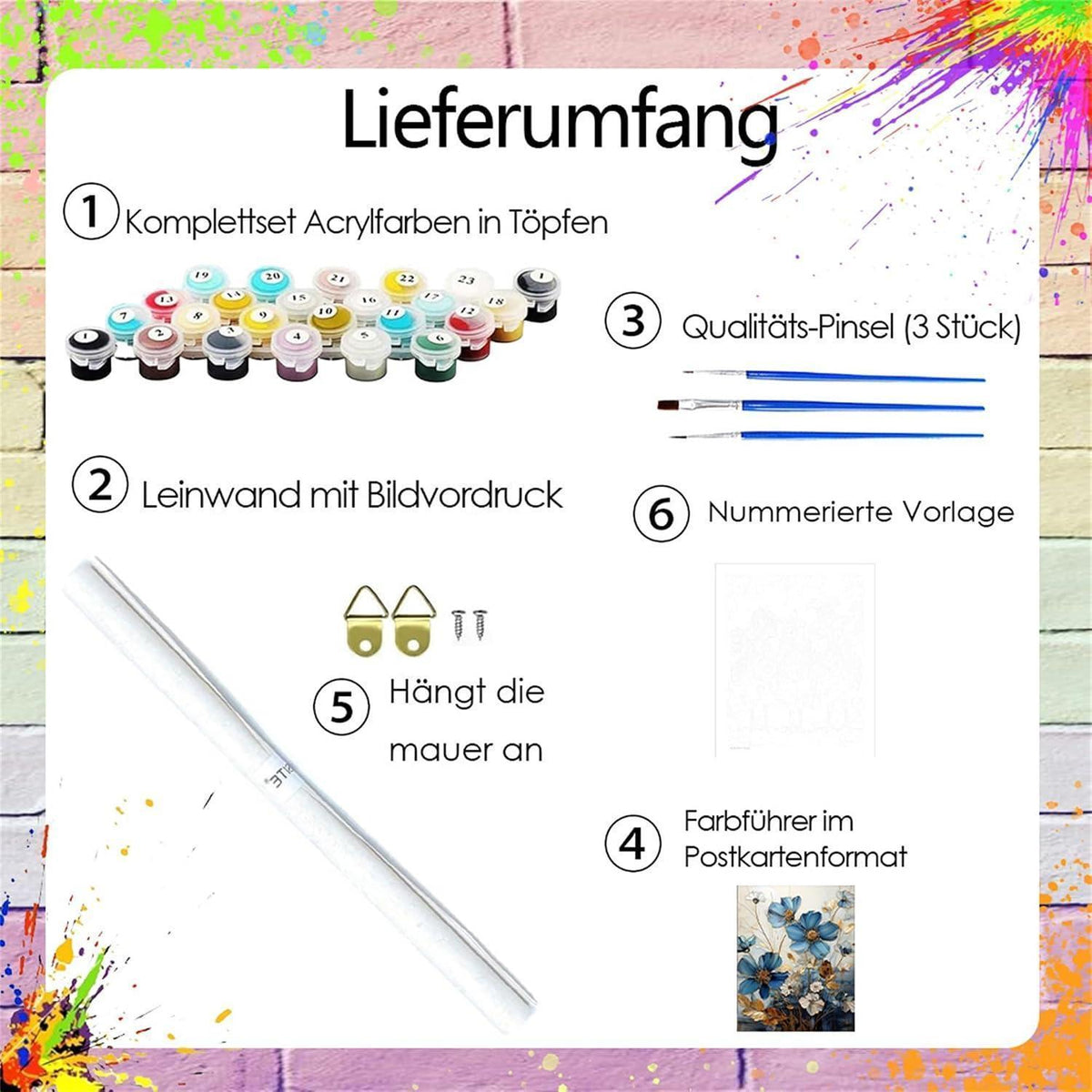 Malen nach Zahlen Blau Blumen Erwachsene Set