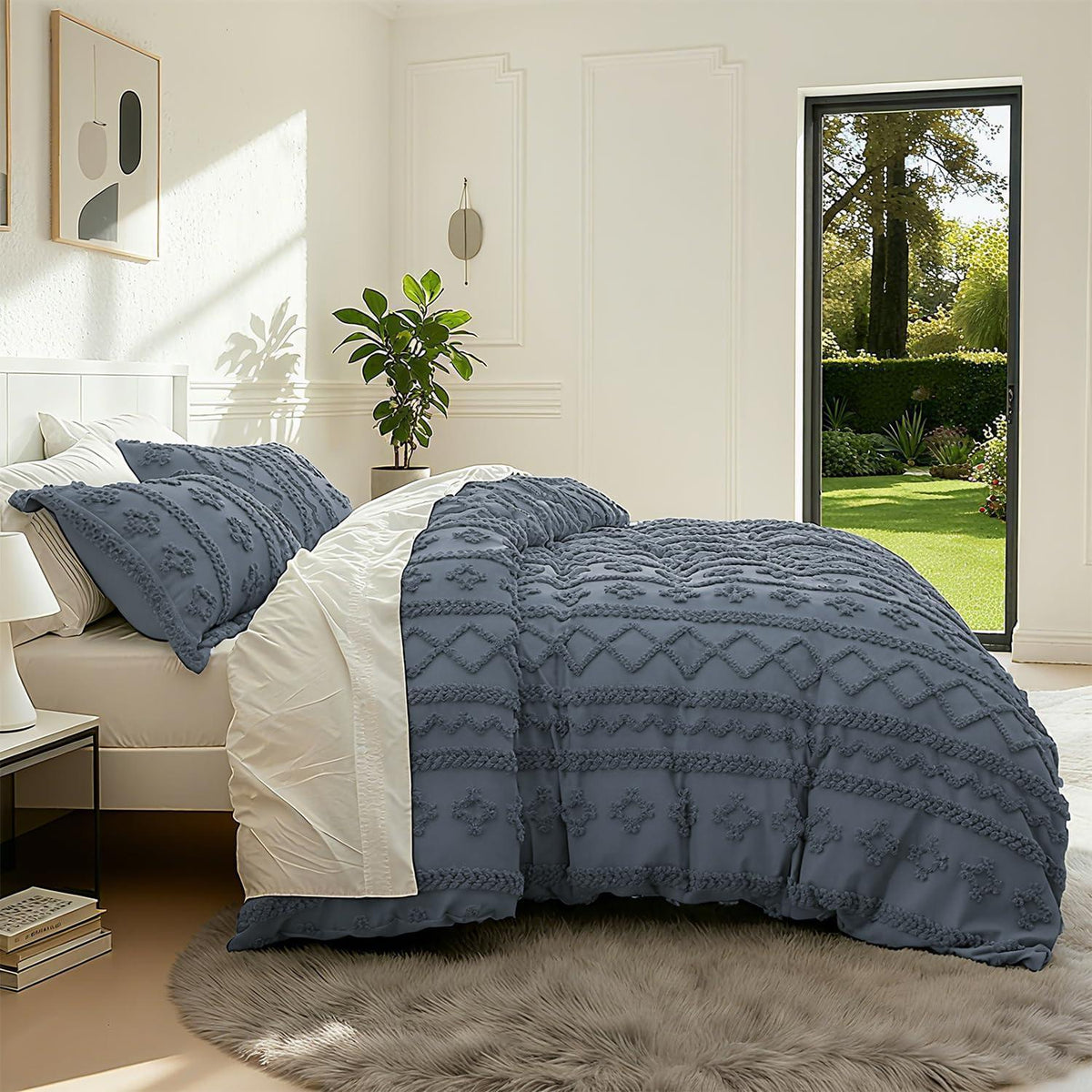 Boho Bettwäsche Set 135x200 Grau Dunkelgrau Getuftet