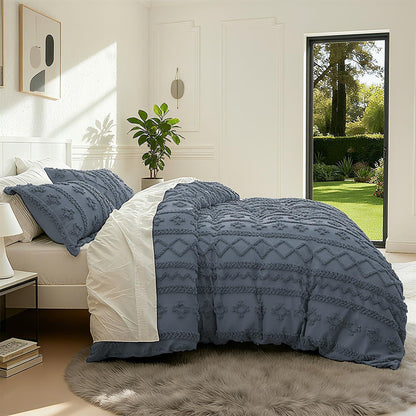 Boho Bettwäsche Set 135x200 Grau Dunkelgrau Getuftet
