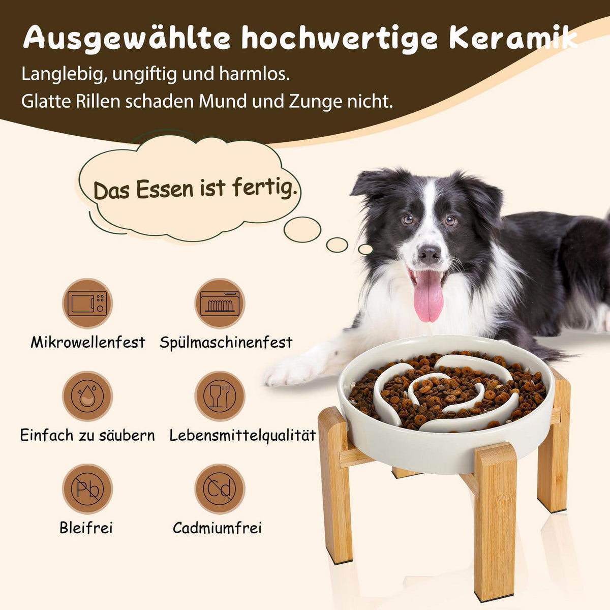 Erhöhter Keramik-Langsamfressnapf für Hunde – Milchweiß
