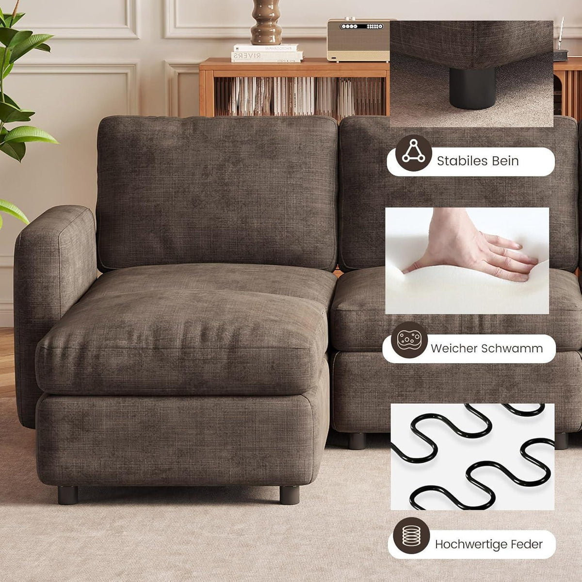 Modulares Cloud Sofa – Weiches Wohnzimmer Sofa mit Ottomanen