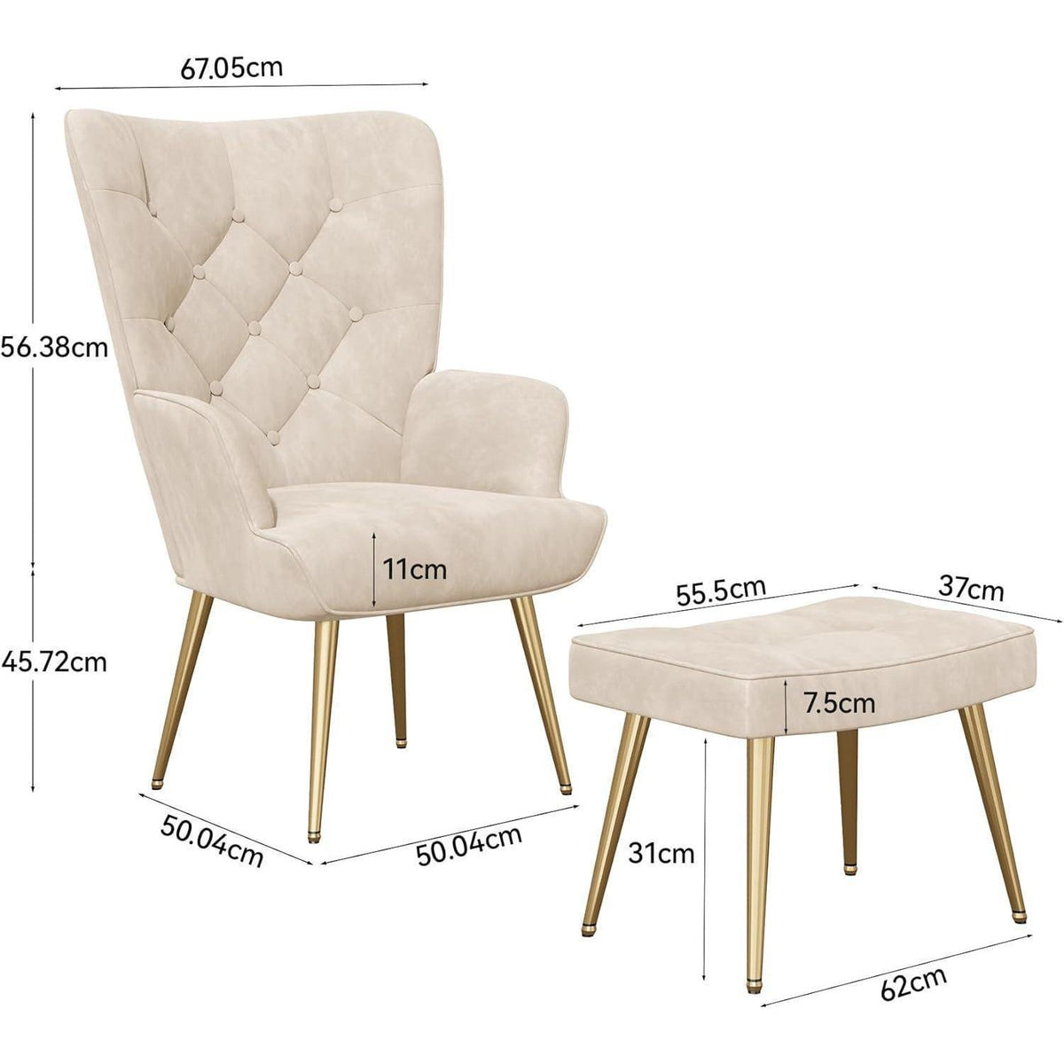 Loungesessel mit Hocker – Modernes Samt-Wohnzimmer Sofa Creme